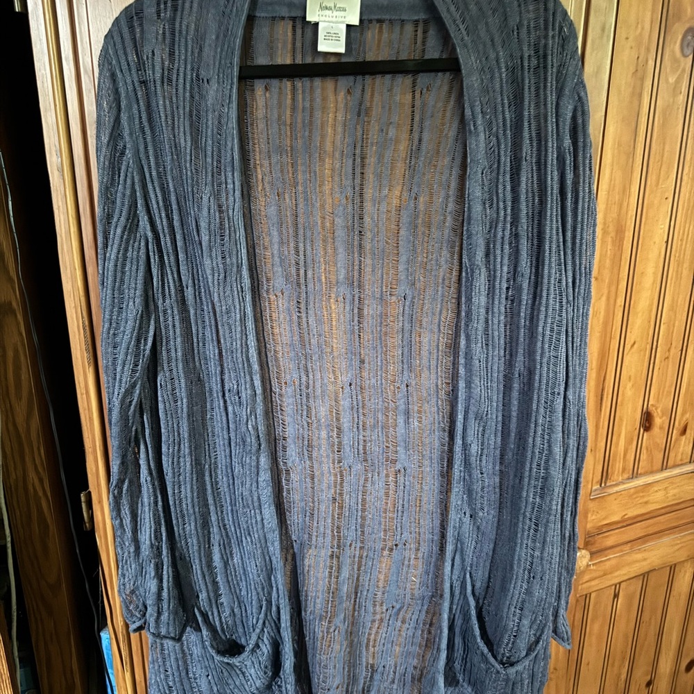 Neiman Marcus Textured Blue Cardigan